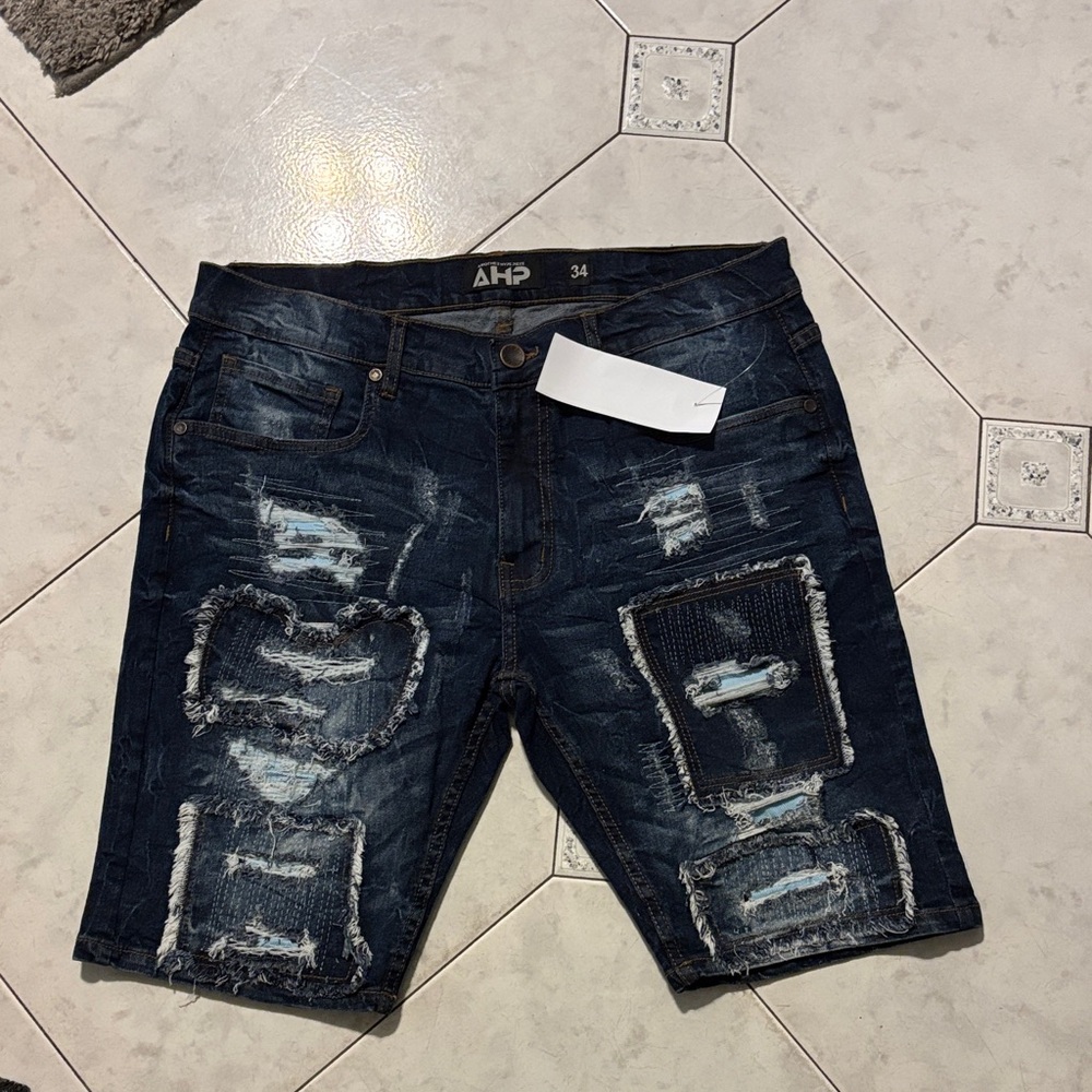 HP Men's Distressed Denim Shorts - Dark Blue